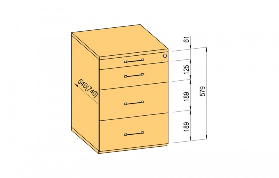 K-BBP Kontener 540/292mm typ 4/typ 1 (szuf. met, częściow. wysuw, dociąg)