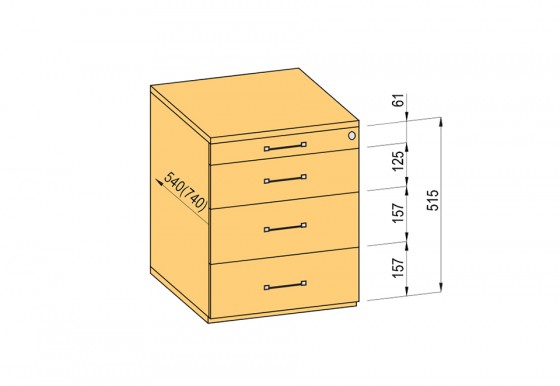 K-BBP Kontener 540/292mm typ 2/typ 4 (szuf. met.,pełen wysuw, dociąg, tłum.)