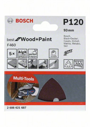 BOSCH 2608621688 Brusný papír 5ks F460 Best for Wood and Paint, P180, 93 mm BOSCH 2608621688 Brusný papír 5ks F460 Best for Wood and Paint, P180, 93 mm