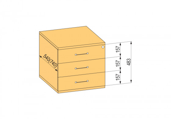 K-BBP kontener 740mm typ 6/ver. 4 (szufl.metal.,pełny wysuw.,dociąg, tłumienie)