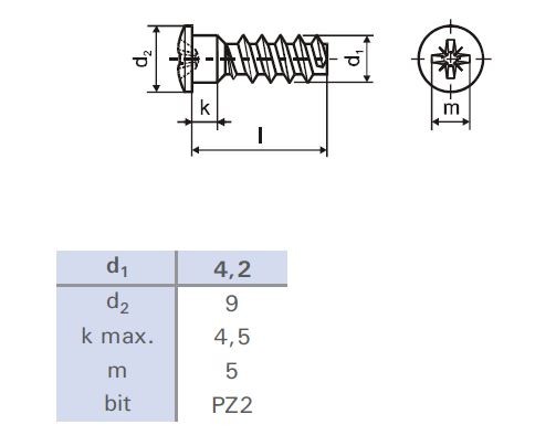 Eurowkręt 6,3x13 główka półkulista 9mm