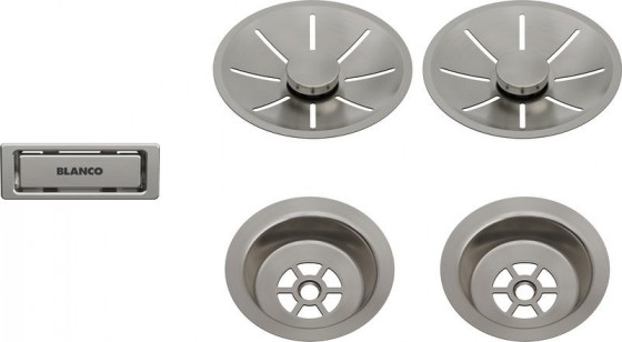 BLANCO 207410 Zestaw odpływowy z przelewem do dwóch zlewozmywaków Satin Platinum