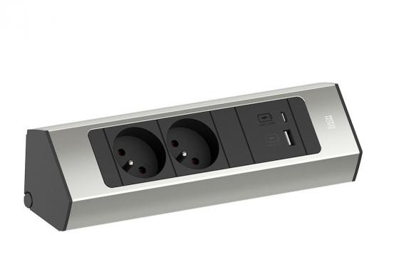 BACHMANN 932.003 Casia 2 , 2x230V + 1xUSB A/C imitacja stali nierdzewnej