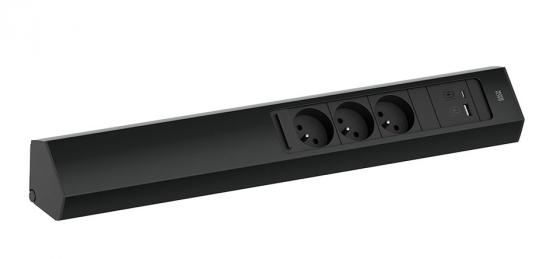 BACHMANN 932.107 Casia 2, 3x230V + 1x USB A/C černá RAL9005