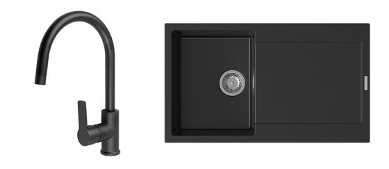 StrongSinks S3 Set zlew Zala 860 860x500mm granit czarny + Bateria Loira czarna