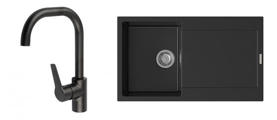 StrongSinks S3 Set zlew Zala 860 860x500mm granit czarny + Bateria Garonne czar.