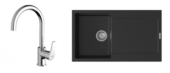 StrongSinks S3 Set zlew Zala 860 860x500mm granit czarny + Bateria Rhona chrom