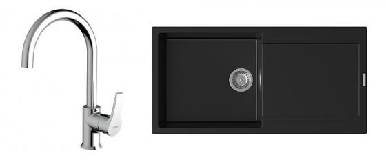 StrongSinks S3 Set zlew Zala 1000 1000x500mm granit czarny + Bateria Rhona chrom