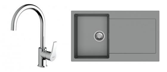 StrongSinks S3 Set zlew Zala 860 860x500mm granit szary + Bateria Rhona chrom