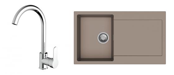 StrongSinks S3 Set zlew Zala 860 860x500mm granit brązowy + Bateria Seina chrom