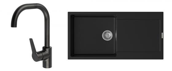 StrongSinks S3 Set zlew Zala 1000 1000x500mm granit czarny + Bateria Garonne cz.