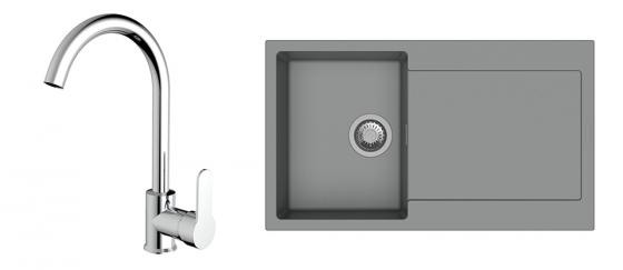 StrongSinks S3 Set zlew Zala 860 860x500mm granit szary + Bateria Seina chrom