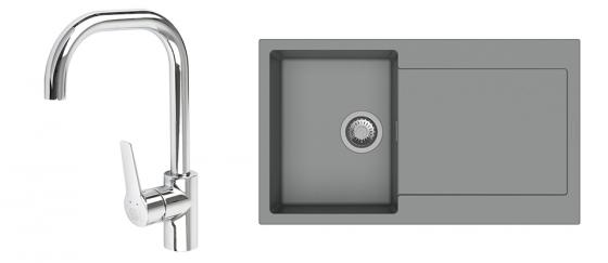 StrongSinks S3 Set zlew Zala 860 860x500mm granit szary + Bateria Garonne chrom