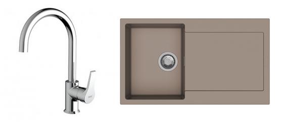 StrongSinks S3 Set zlew Zala 860 860x500mm granit brązowy + Bateria Rhona chrom