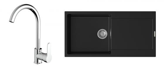 StrongSinks S3 Set zlew Zala 1000 1000x500mm granit czarny + Bateria Seina chrom