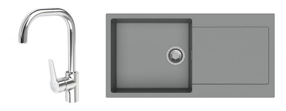 StrongSinks S3 Set zlew Zala 1000 1000x500mm granit szary + Bateria Garonne chr.