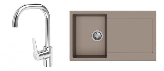 StrongSinks S3 Set zlew Zala 860 860x500mm granit brązowy + Bateria Garonne chr.