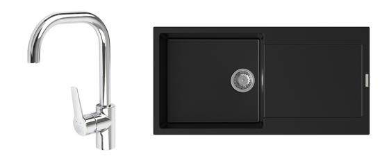 StrongSinks S3 Set zlew Zala 1000 1000x500mm granit czarny + Bateria Garonne chr