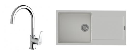 StrongSinks S3 Set zlew Zala 1000 1000x500mm granit biały + Bateria Rhona chrom