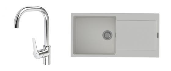 StrongSinks S3 Set zlew Zala 1000 1000x500mm granit biały + Bateria Garonne chr.