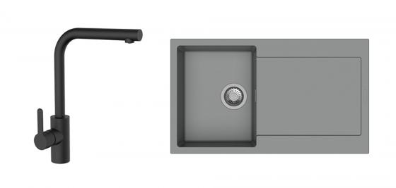 StrongSinks S3 Set zlew Zala 860 860x500mm granit szary + Bateria Ipoly czarna