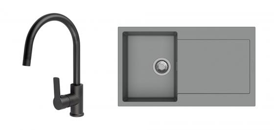 StrongSinks S3 Set zlew Zala 860 860x500mm granit szary + Bateria Loira czarna