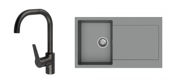 StrongSinks S3 Set zlew Zala 860 860x500mm granit szary + Bateria Garonne czarna