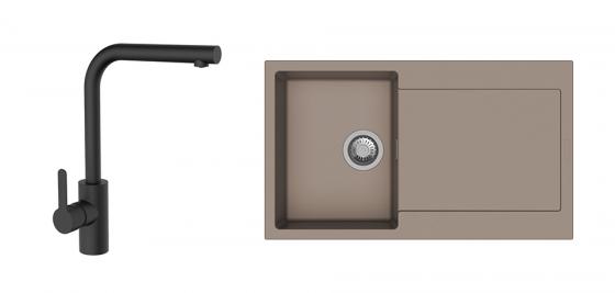 StrongSinks S3 Set zlew Zala 860 860x500mm granit brązowy + Bateria Ipoly czarna