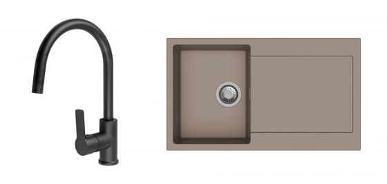 StrongSinks S3 Set zlew Zala 860 860x500mm granit brązowy + Bateria Loira czarna