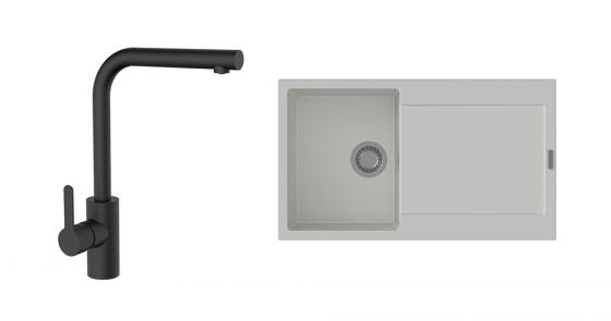 StrongSinks S3 Set zlew Zala 860 860x500mm granit biały + Bateria Ipoly czarna