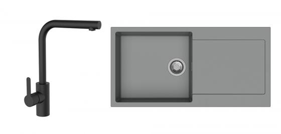 StrongSinks S3 Set zlew Zala 1000 1000x500mm granit szary + Bateria Ipoly czarna