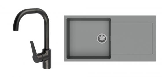 StrongSinks S3 Set zlew Zala 1000 1000x500mm granit szary + Bat. Garonne czarna