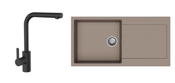 StrongSinks S3 Set zlew Zala 1000 1000x500mm granit brązowy + Bat. Ipoly czarna