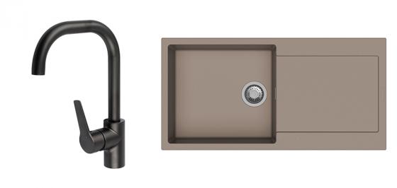 StrongSinks S3 Set zlew Zala 1000 1000x500mm granit brązowy + Bat. Garonne czar.