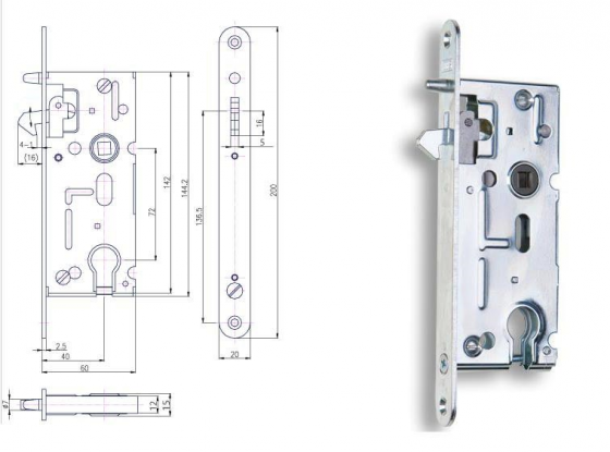HOBES K 106A Zamek do drzwi przesuwnych 72/60 PZ