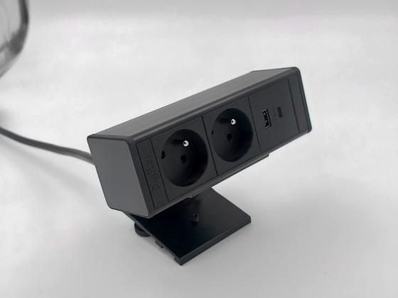 StrongPower elektrická zásuvka DeskUp, 2x Francouzská, USB, černá