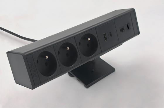 StrongPower elektrická zásuvka DeskUp, 3x FR, HDMI, USB, černá