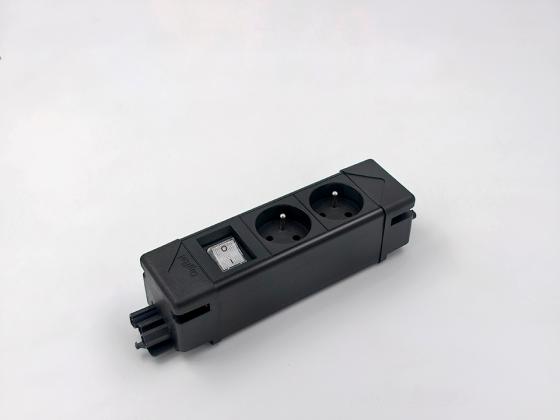 StrongPower elektrická zásuvka UnderDesk, 2x FR, vypínač, černá