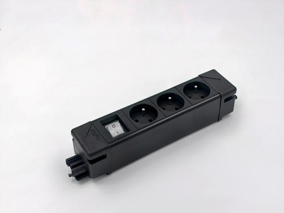 StrongPower elektrická zásuvka UnderDesk, 3x FR, vypínač, černá