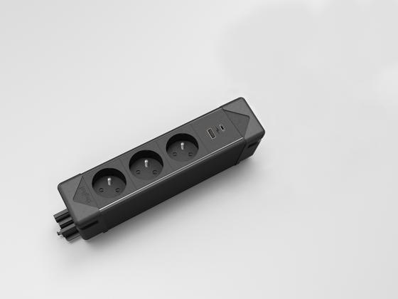 StrongPower elektrická zásuvka UnderDesk, 3x FR, USB, černá