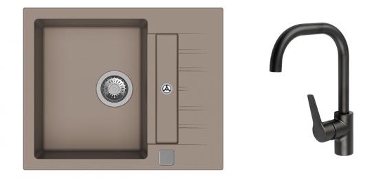 StrongSinks S3 Set zlew Vardar 615 615x500mm granit beż + Bater. Garonne czarna