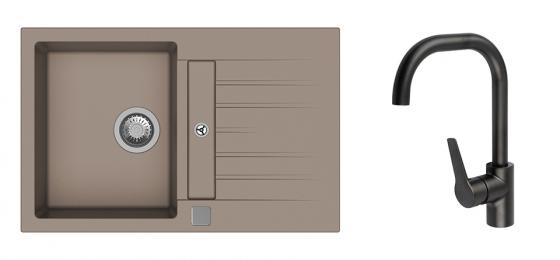 StrongSinks S3 Set zlew Vardar 780 780x500mm granit beż + Bater. Garonne czarna