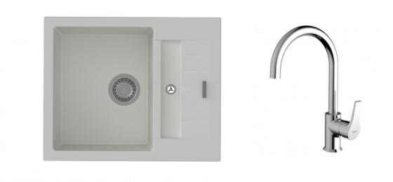 StrongSinks S3 Set zlew Vardar 615 615x500mm granit biały + Bateria Rhona chrom