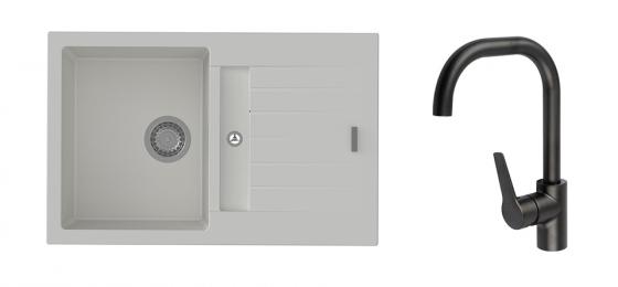 StrongSinks S3 Set zlew Vardar 780 780x500mm granit biały + Bat. Garonne czarna