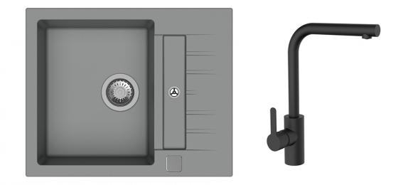 StrongSinks S3 Set zlew Vardar 615 615x500mm granit szary + Bateria Ipoly czarna