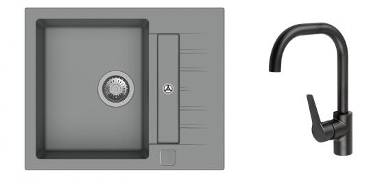 StrongSinks S3 Set zlew Vardar 615 615x500mm granit szary + Bat. Garonne czarna