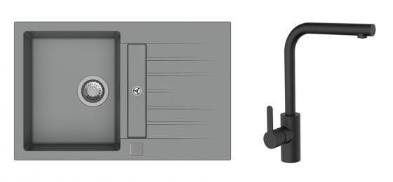 StrongSinks S3 Set zlew Vardar 780 780x500mm granit szary + Bateria Ipoly czarna