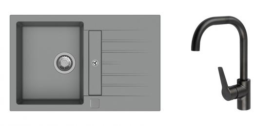 StrongSinks S3 Set zlew Vardar 780 780x500mm granit szary + Bat. Garonne czarna