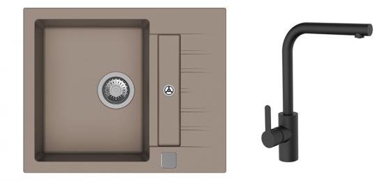 StrongSinks S3 Set zlew Vardar 615 615x500mm granit beż + Bateria Ipoly czarna