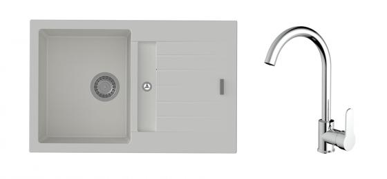 StrongSinks S3 Set zlew Vardar 780 780x500mm granit biały + Bateria Seina chrom